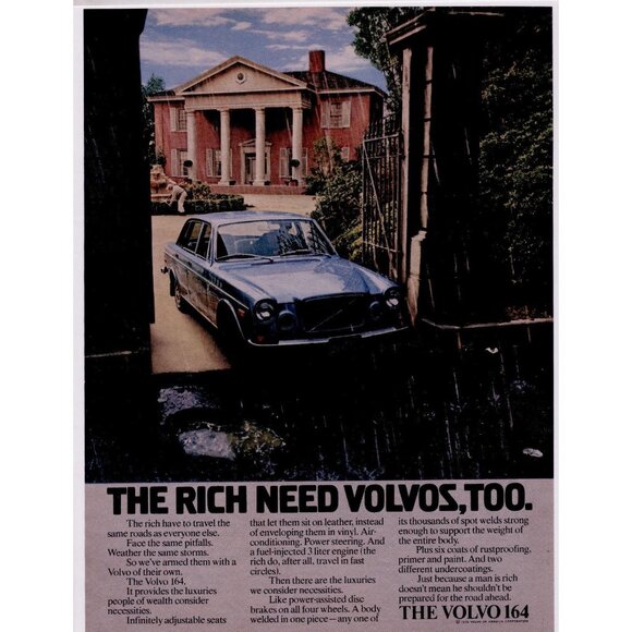 THE VOLVO 164 ORIGINAL COLOR PRINT AD FROM 1973 with PARKER PEN AD on the revers - Picture 1 of 2